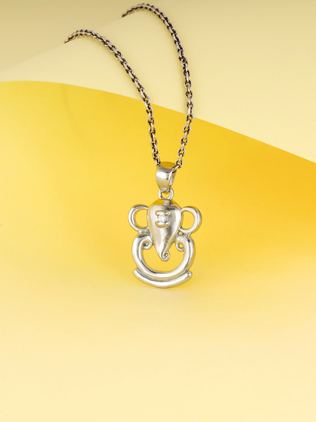 

GIVA 925 Sterling Silver Rhodium Plated Ganesha Pendant with Link Chain