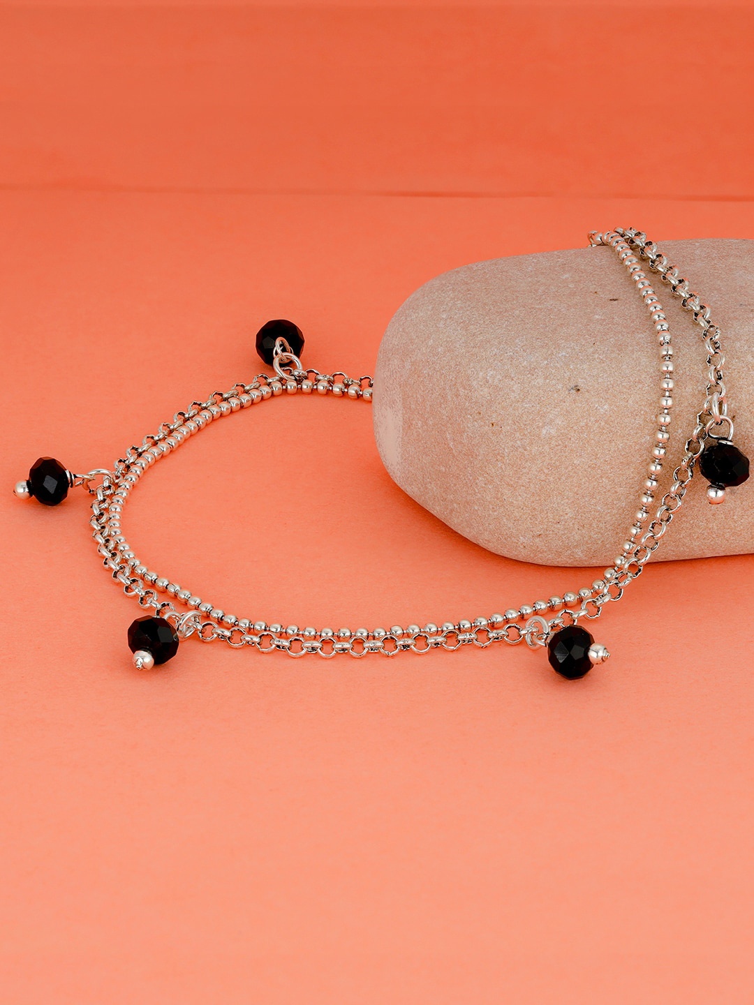 

GIVA 925 Sterling Silver Rhodium-Plated Black Beaded Anklet