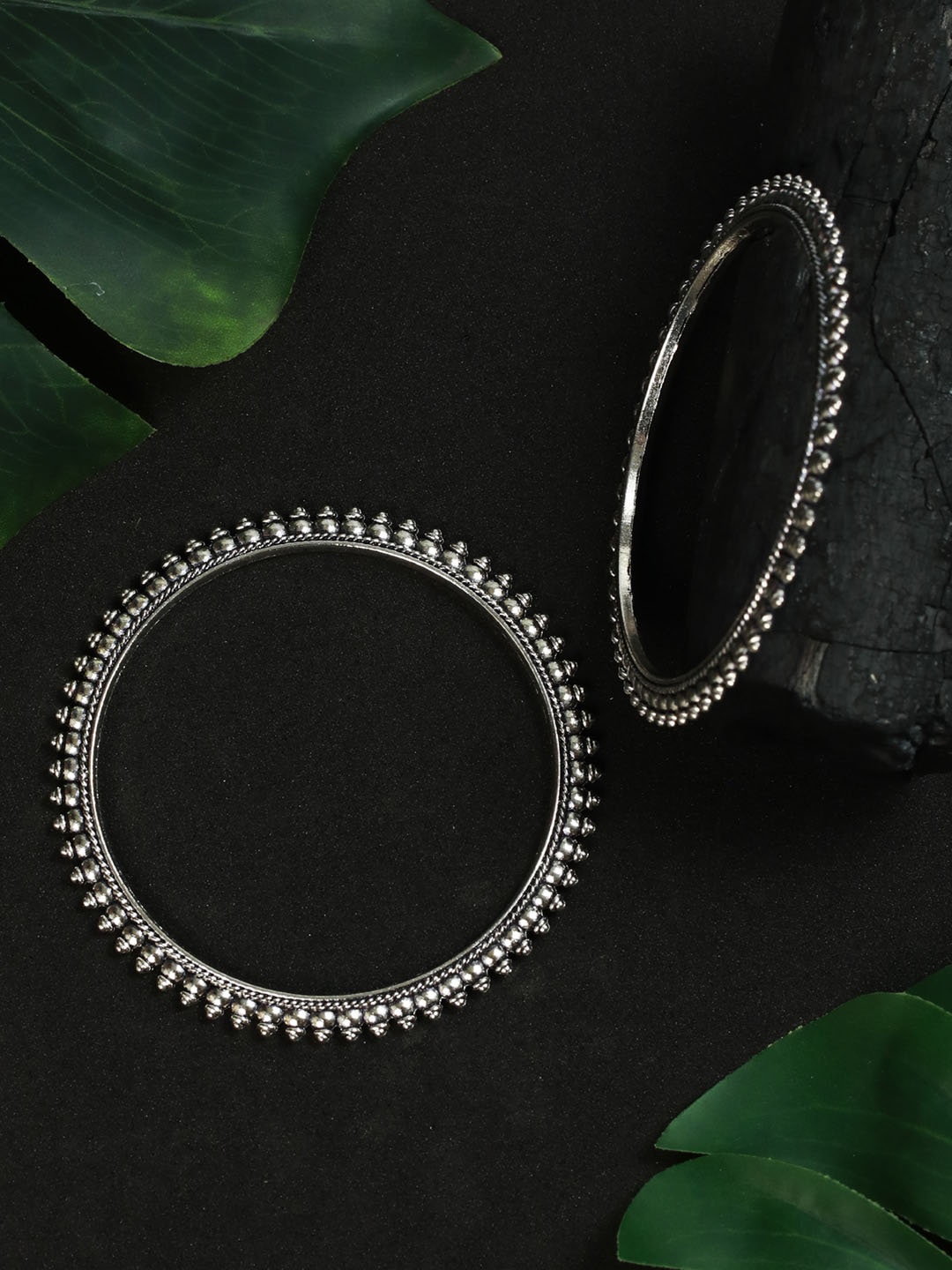 

Priyaasi Set Of 2 Silver-Plated Oxidized Bangles