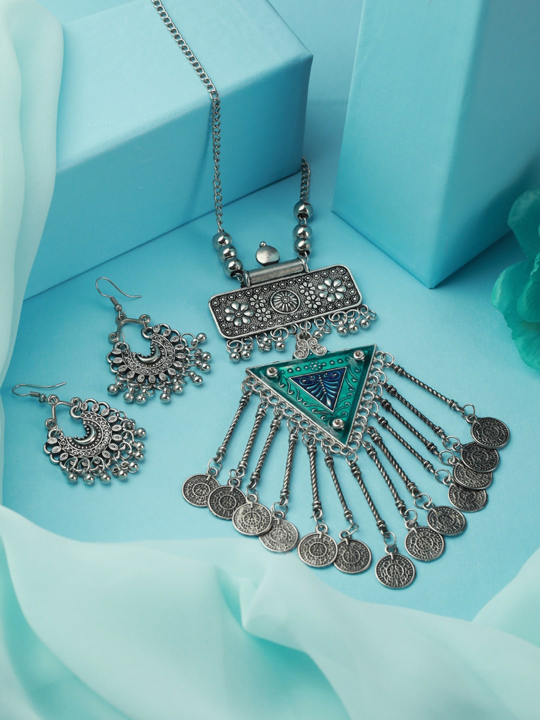 

Priyaasi Silver-Plated Oxidized Jewellery Set