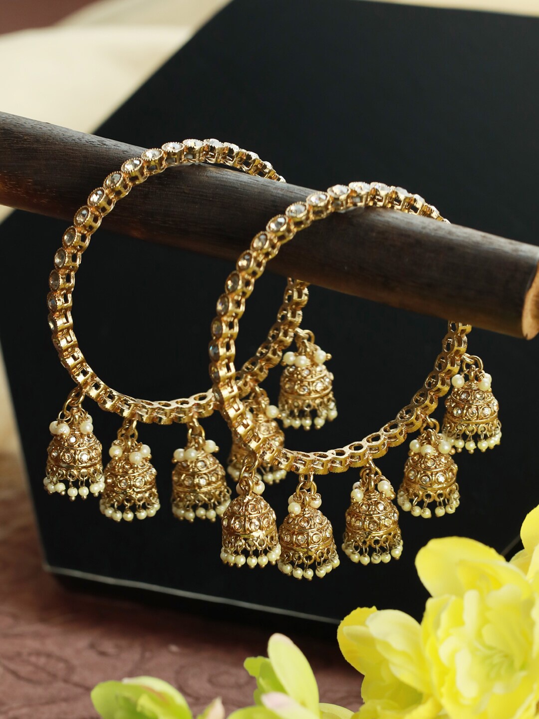

Priyaasi Set Of 2 Gold-Plated Pearl Bangles