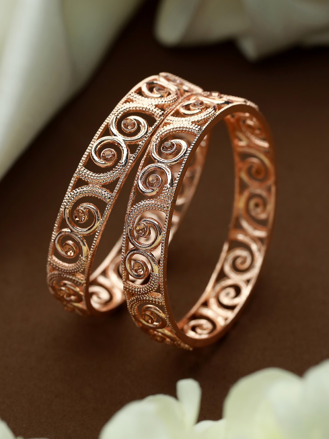 

Priyaasi Set Of 2 Rose Gold-Plated Embossed Bangles