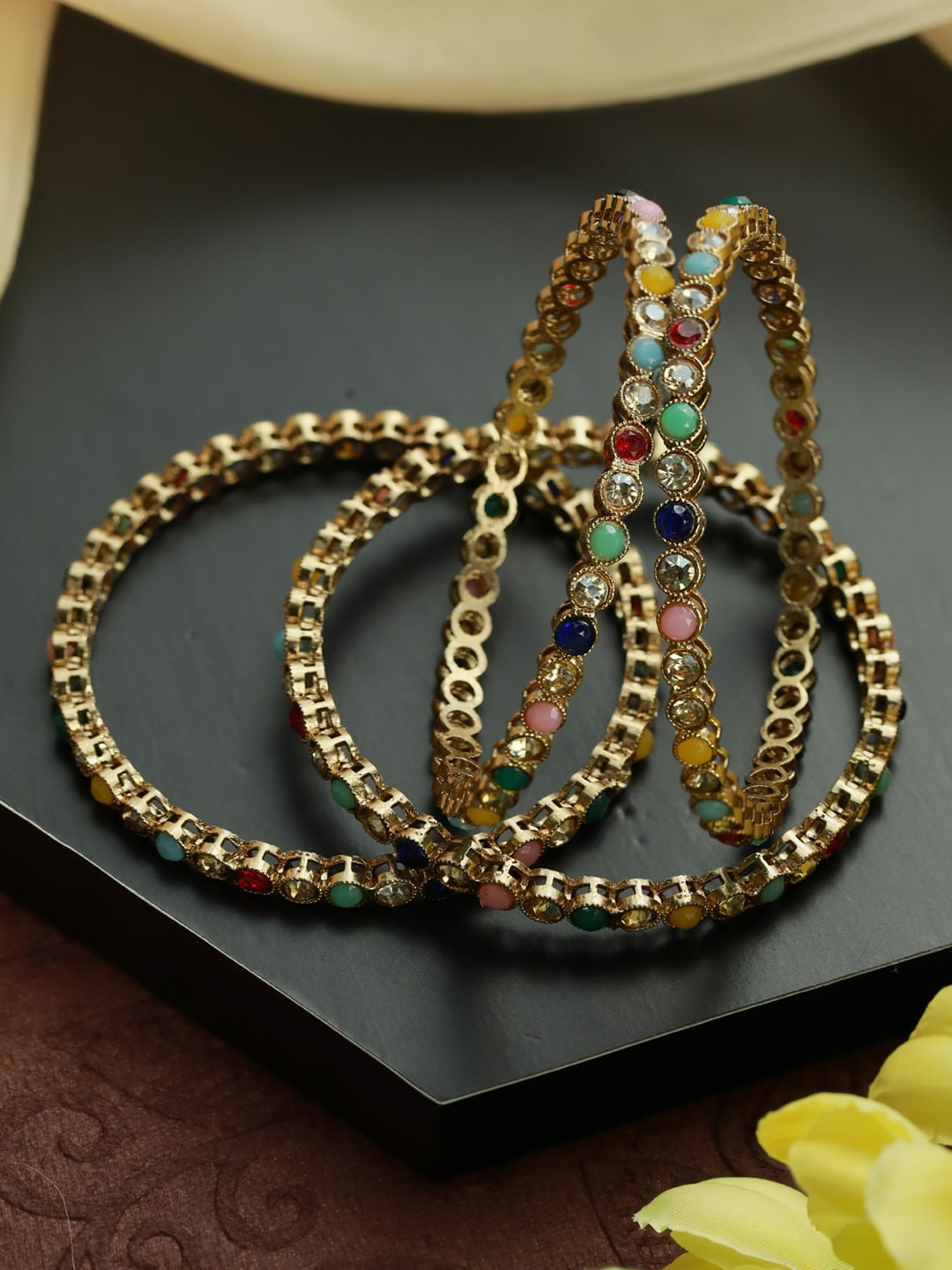 

Priyaasi Set Of 4 Gold-Plated Stone Studded Bangles, Multi