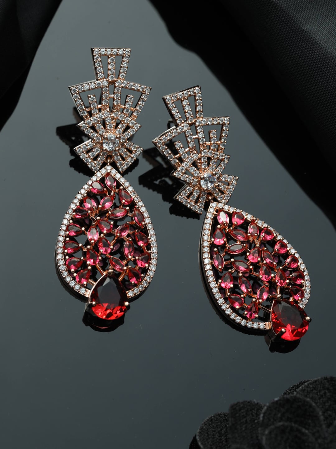 

Priyaasi Silver-Plated American Diamond Contemporary Drop Earrings