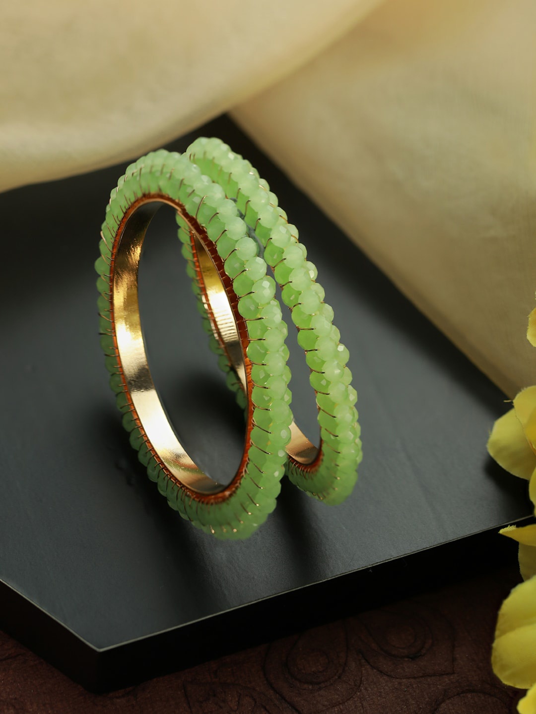 

Priyaasi Set Of 2 Gold-Plated Mint Green Beaded Bangles