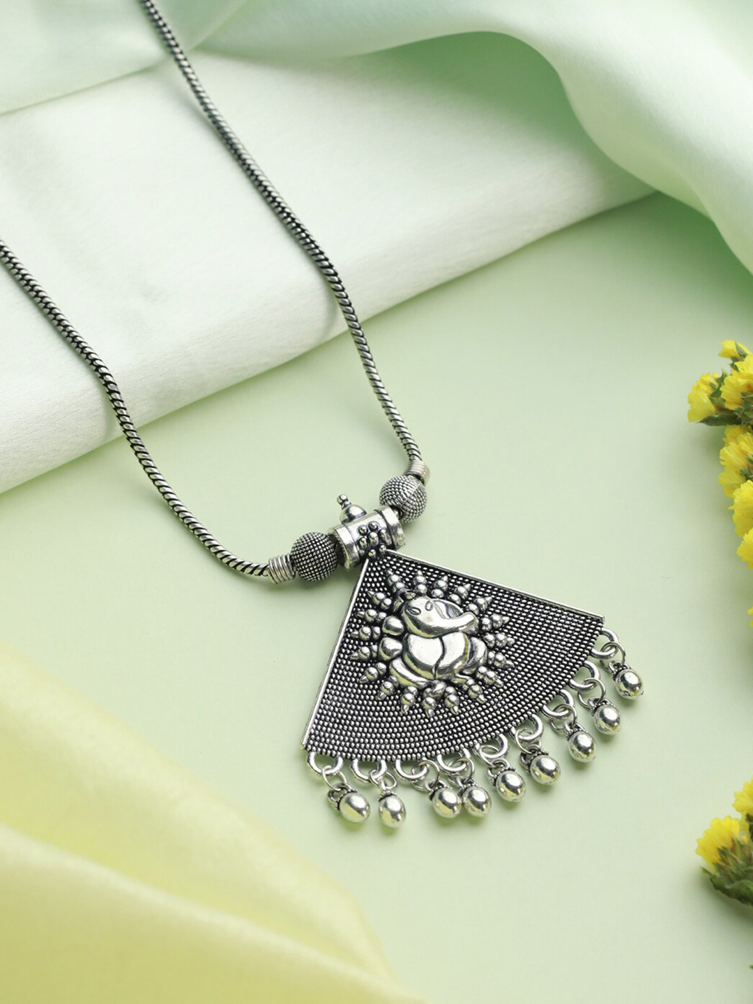 

Priyaasi Silver-Toned & Grey German Silver Silver-Plated Necklace