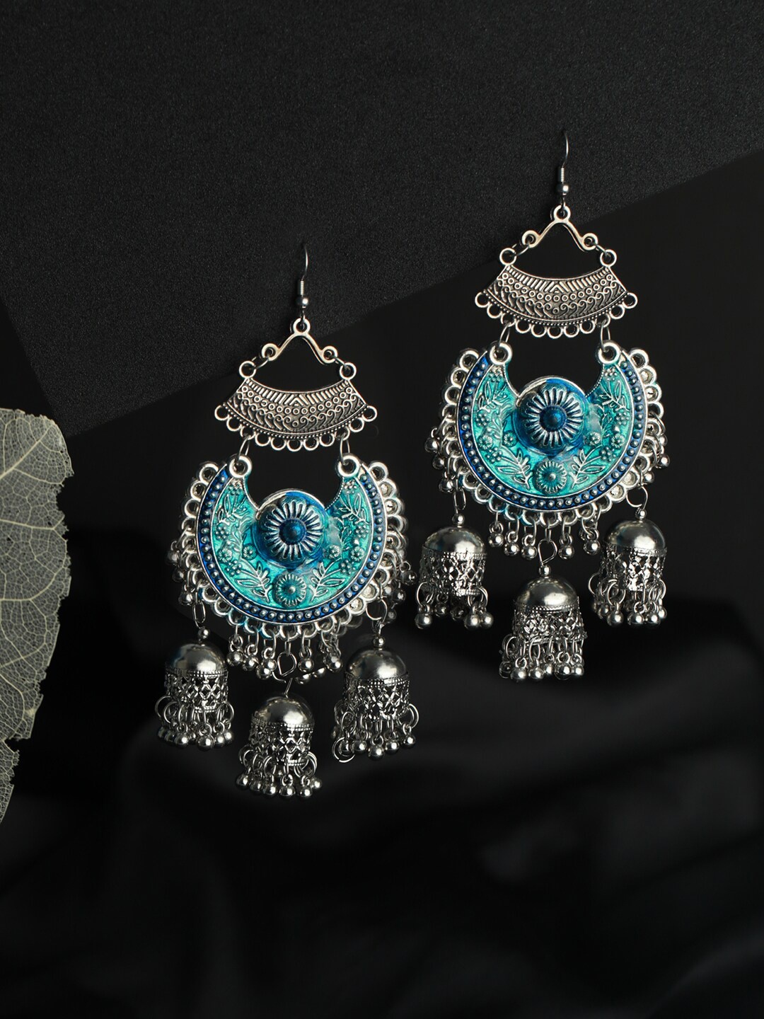 

Priyaasi Silver-Toned Contemporary Jhumkas Earrings