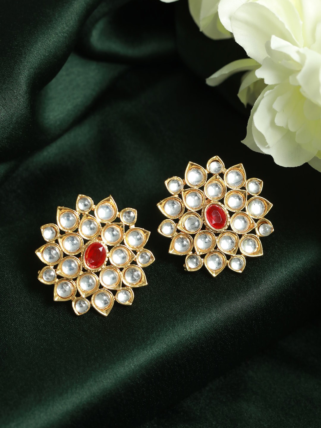 

Priyaasi Gold-Toned & Red Pack Of 2 Floral Studs Earrings