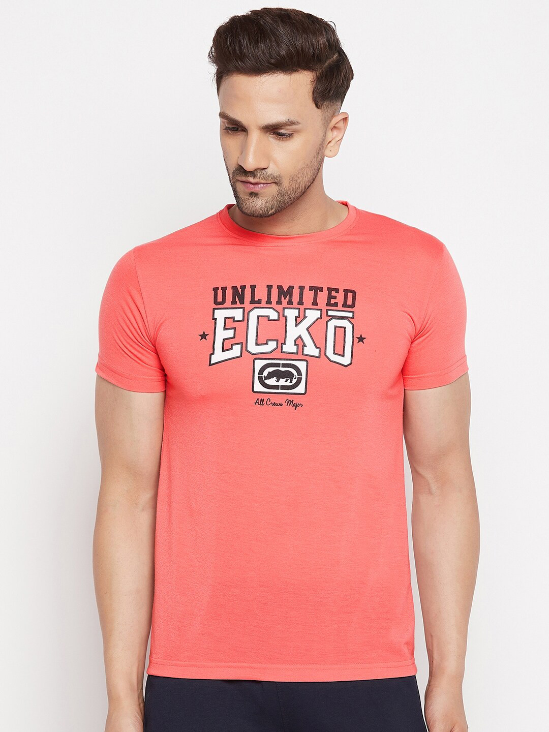 

FirstKrush Men Peach-Coloured & White Typography Printed T-shirt