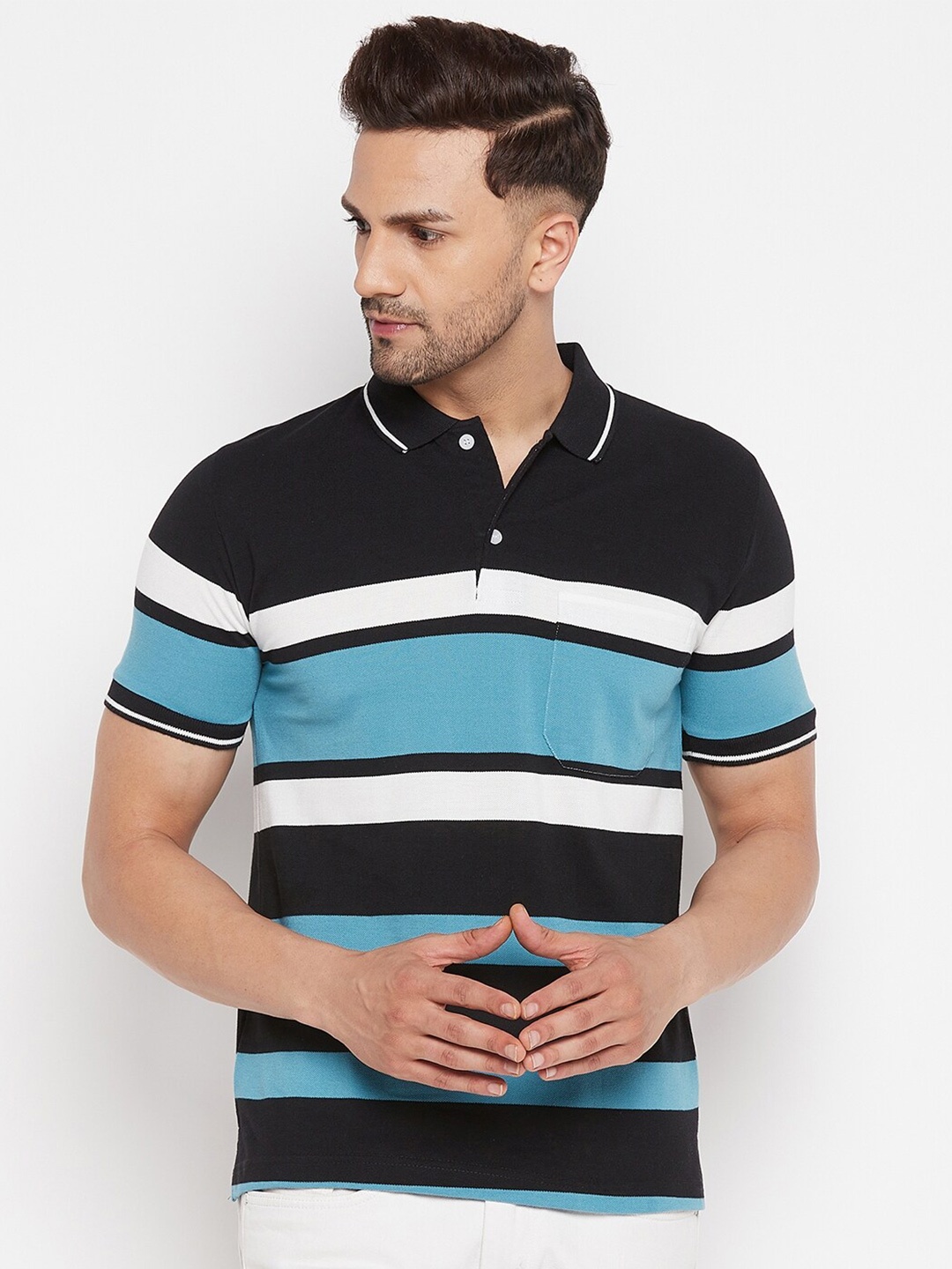 

FirstKrush Men Teal Striped T-shirt
