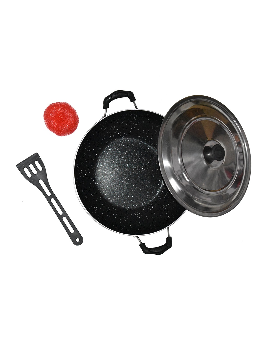 

Eslite Maroon Deep Aluminum Non Stick Scratch Resistant Kadhai And Lid