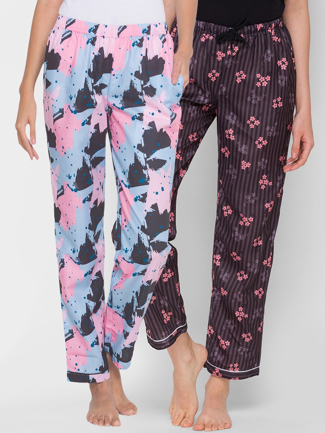 

FashionRack Pack of 2 Blue & Brown Printed Cotton Lounge Pants