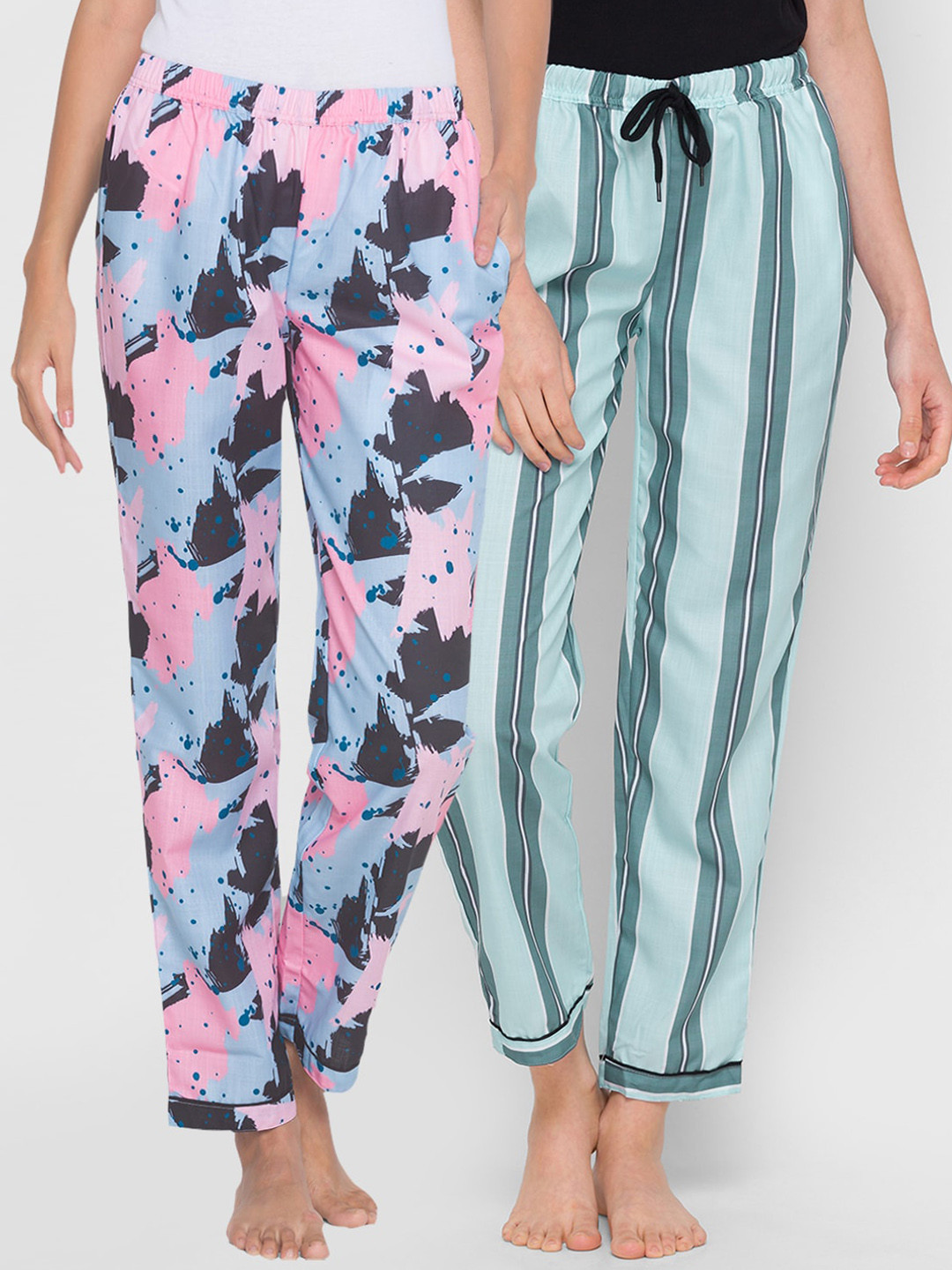 

FashionRack Women Pack of 2 Blue Printed Cotton Lounge Pants