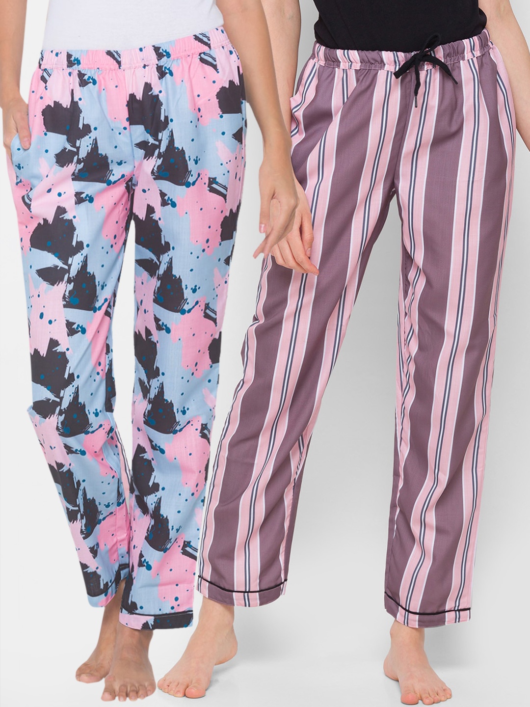 

FashionRack Women Pack of 2 Blue & Pink Printed Lounge Pants