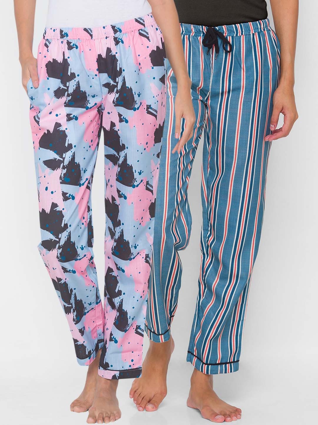 

FashionRack Women Pack of 2 Multicolored Cotton Lounge Pants, Multi