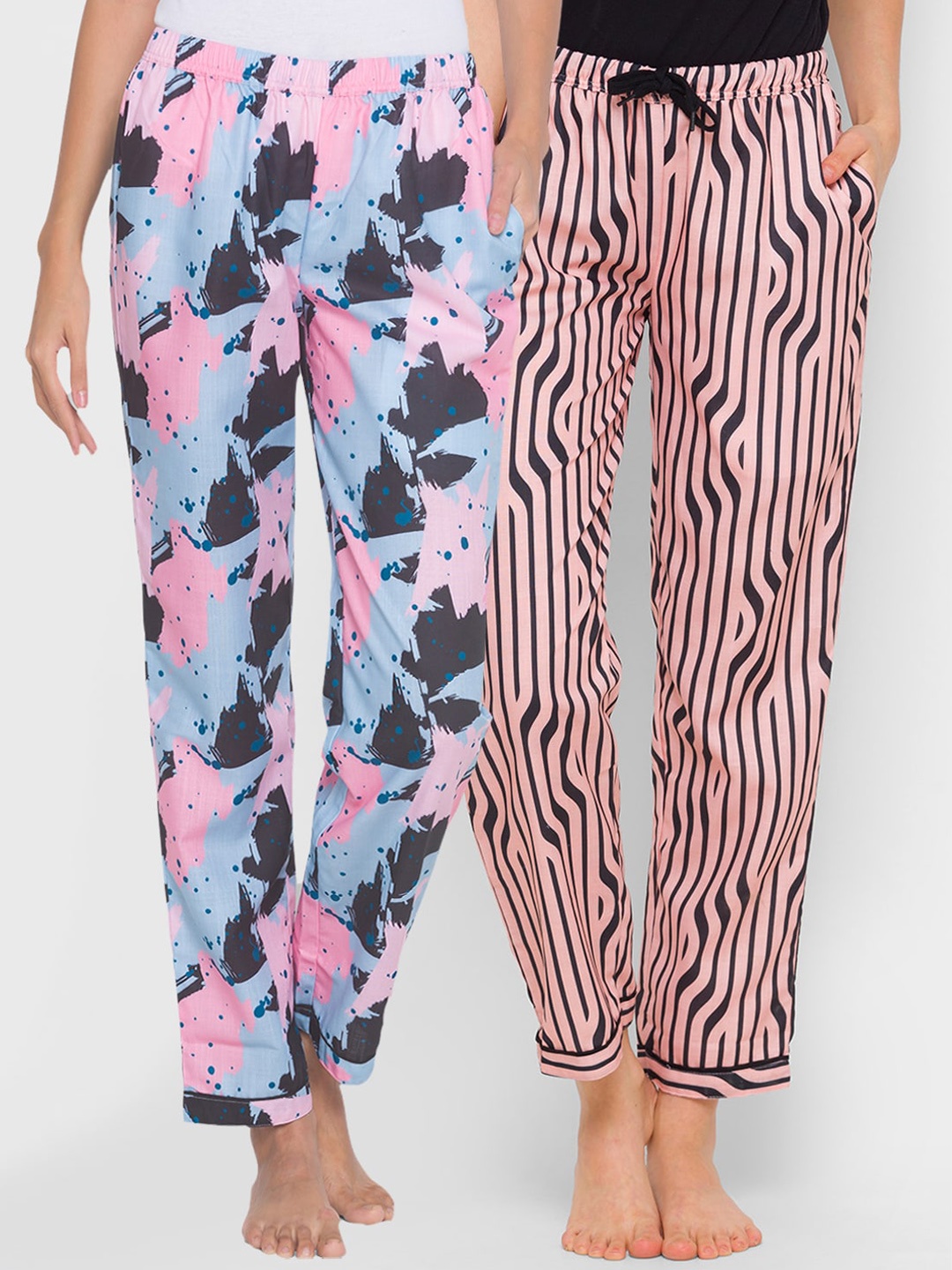 

FashionRack Pack Of 2 Printed Cotton Lounge Pants, Blue