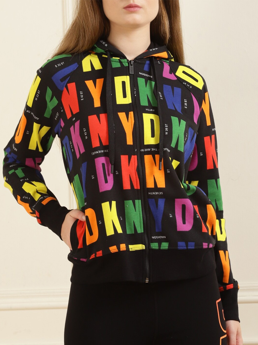 

DKNY Women Multicoloured Printed Hooded Sweatshirt, Multi