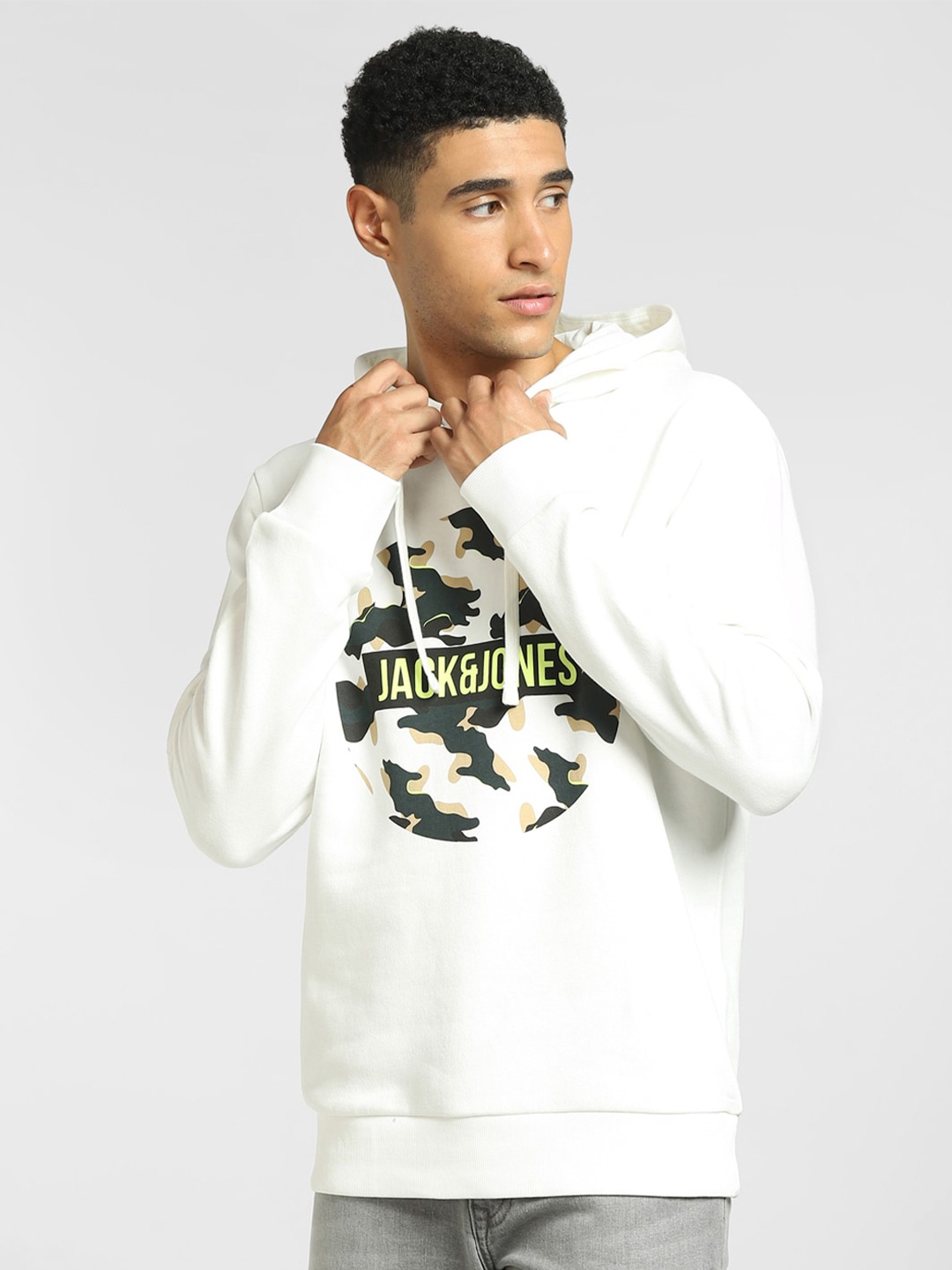 

Jack & Jones Men White Printed Hooded Sweatshirt
