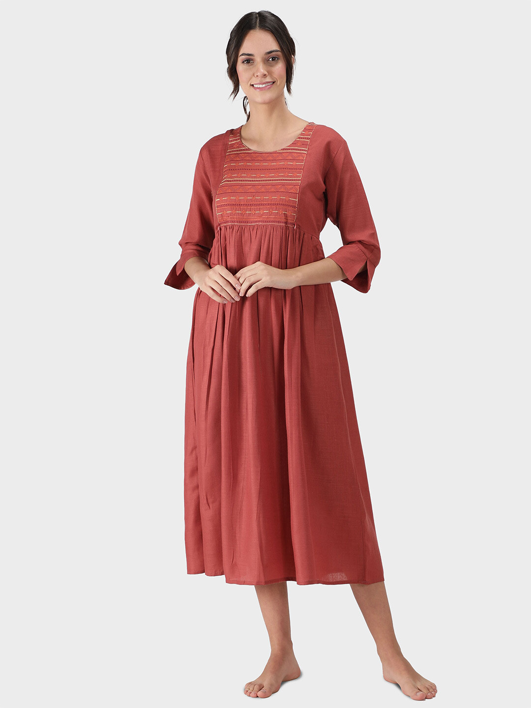 

NIGHTSPREE Rust Embroidered Nightdress
