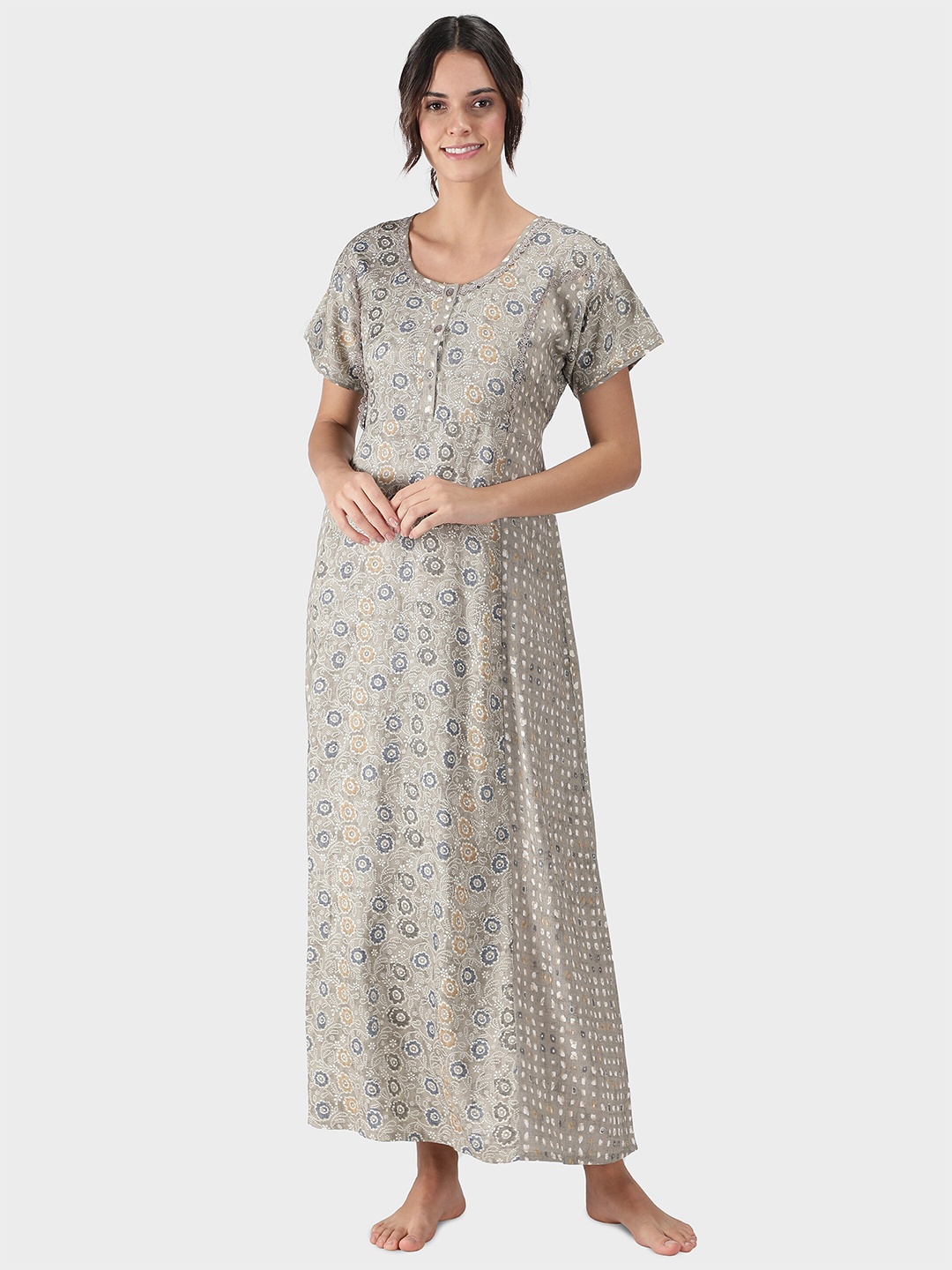 

NIGHTSPREE Grey Printed Maxi Nightdress