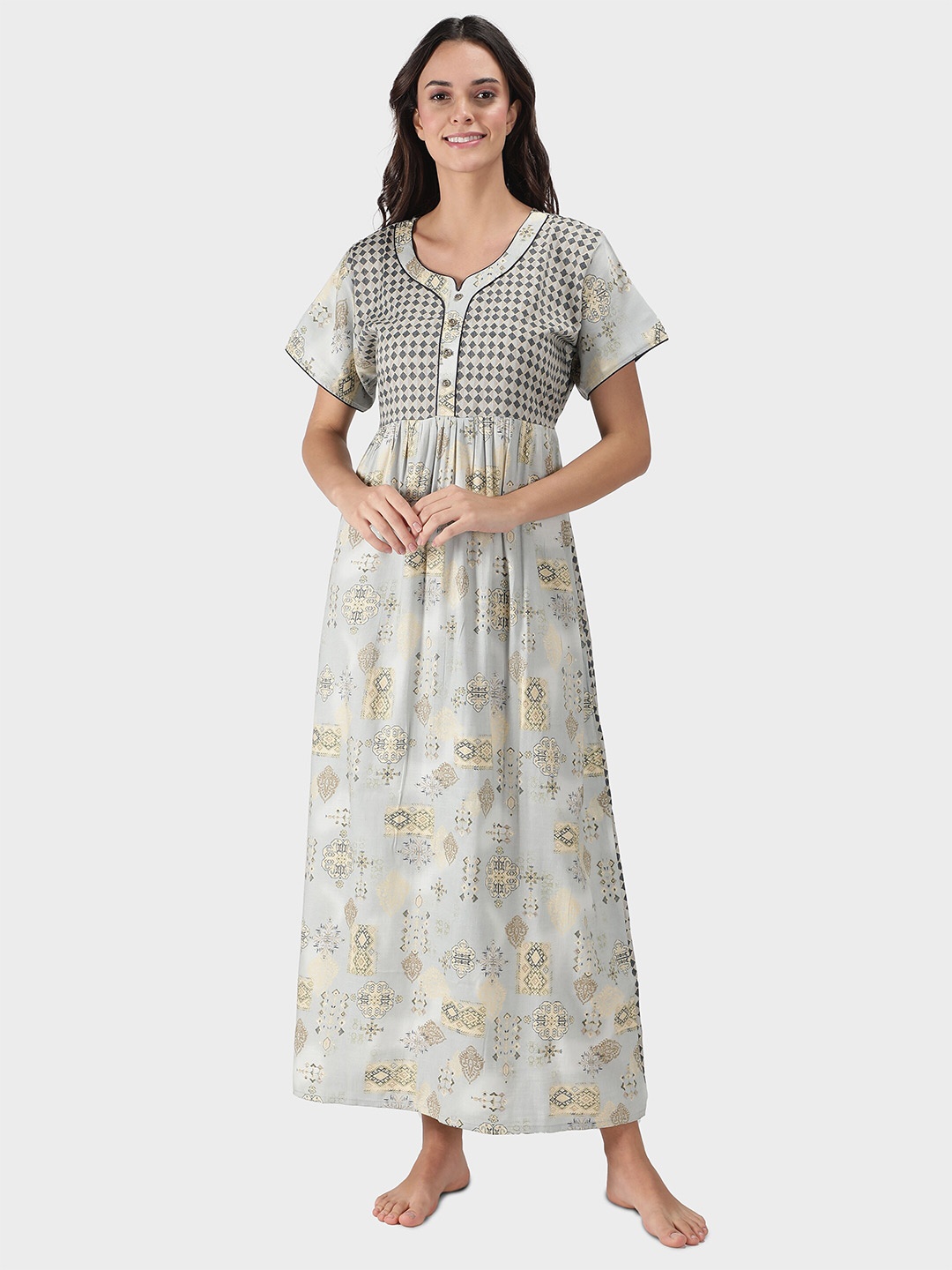 

NIGHTSPREE Grey Printed Maxi Nightdress