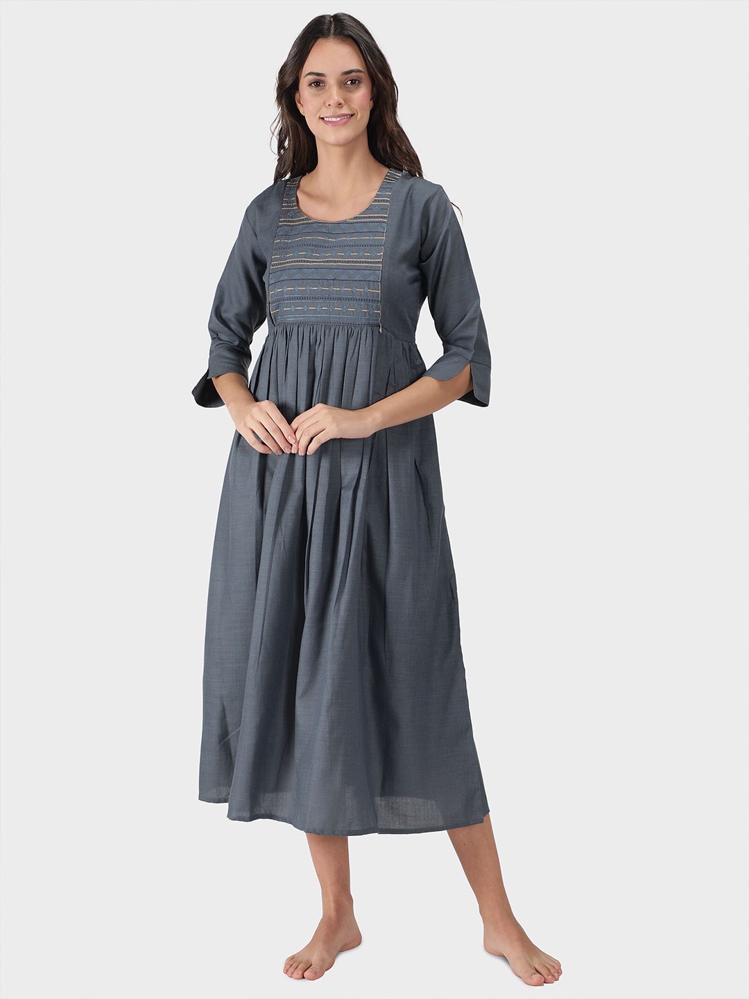 

NIGHTSPREE Grey Embroidered Maternity Feeding Nightdress