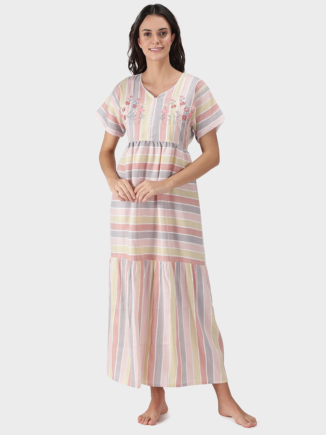 

NIGHTSPREE Pink Printed Maxi Nightdress