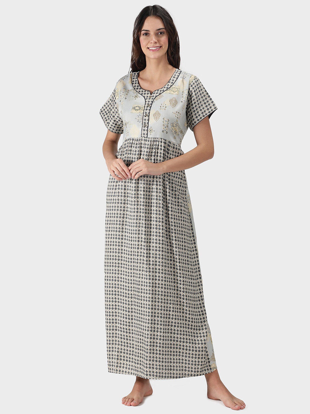 

NIGHTSPREE Grey Printed Maxi Nightdress