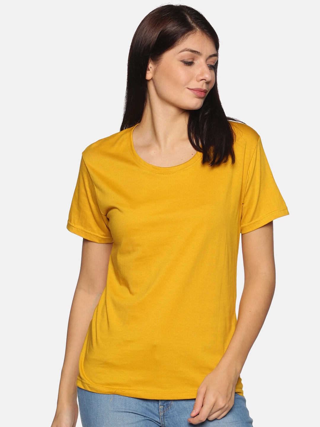 

NOT YET by us Women Mustard Yellow Cotton T-shirt