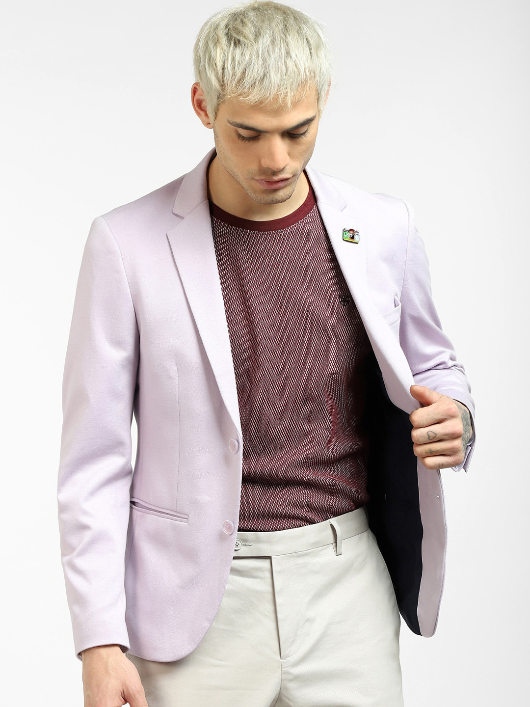 

Jack & Jones Men Lavender Solid Single-Breasted Casual Blazer