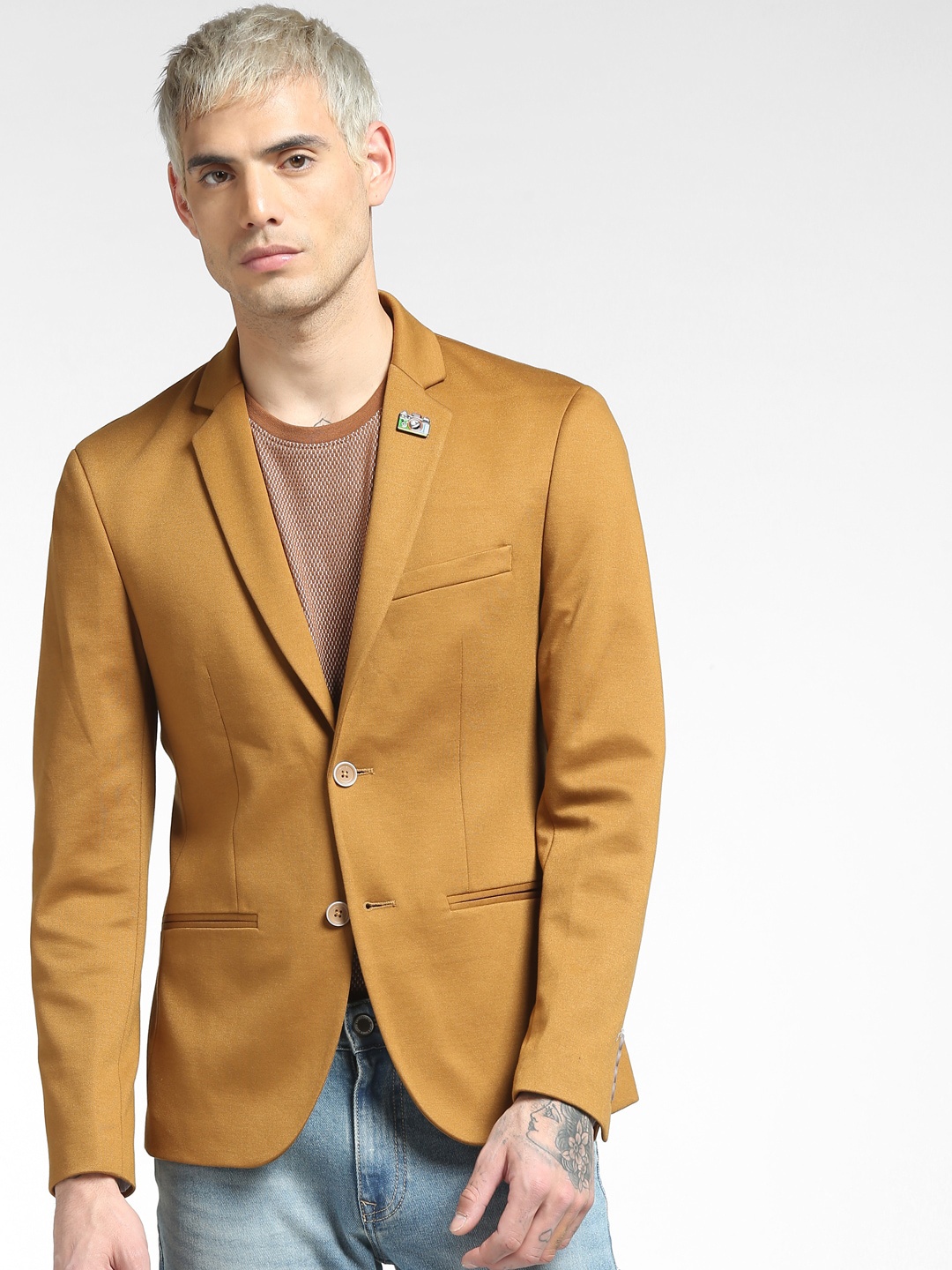 

Jack & Jones Men Brown Solid Single-Breasted Blazers
