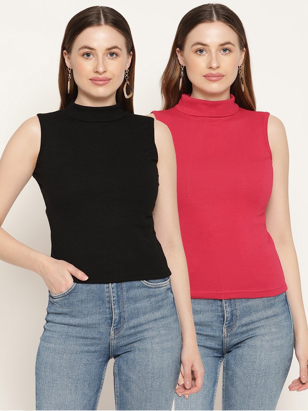 

Miaz Lifestyle Set of 2 Red & Black Top