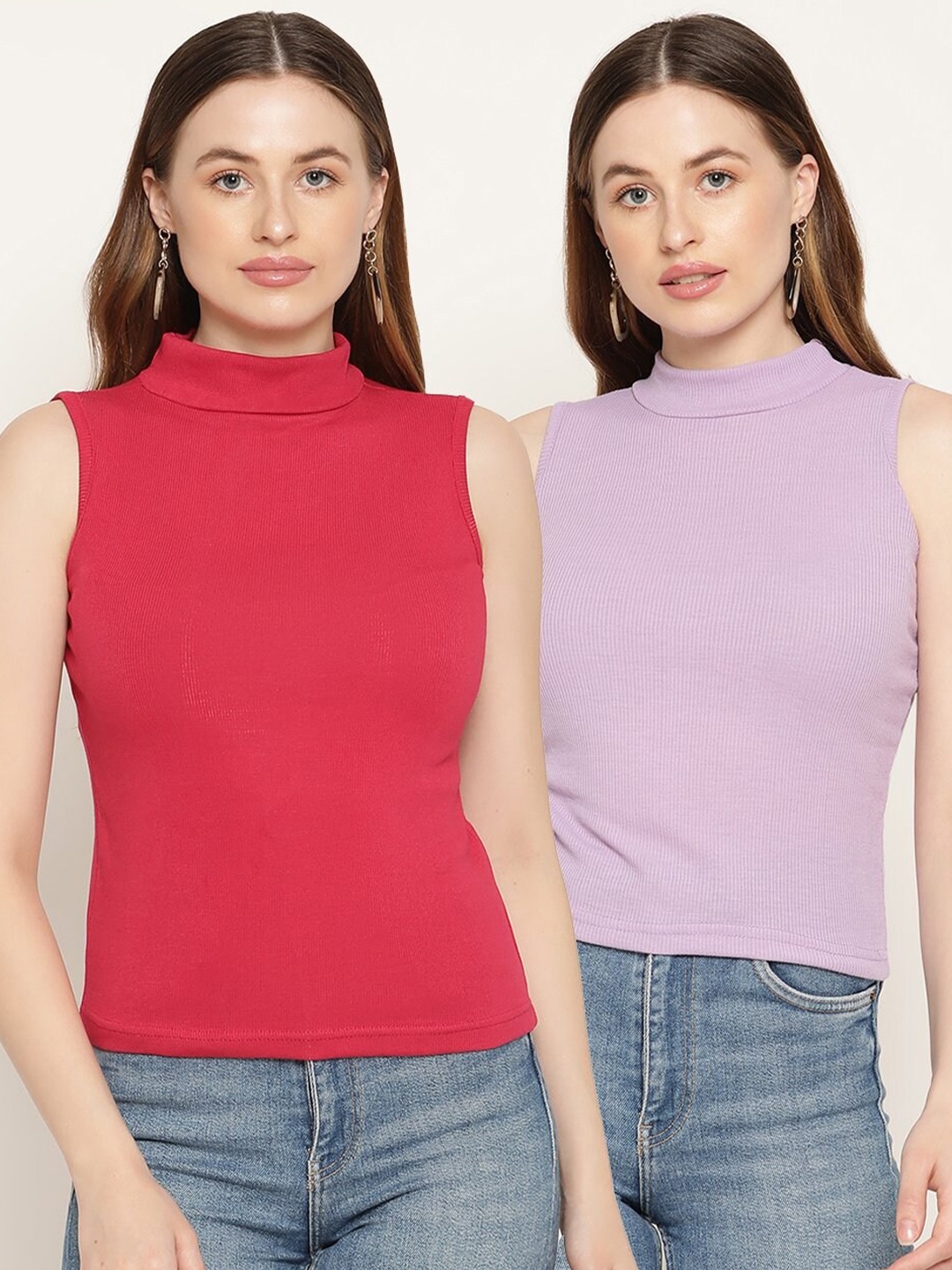 

Miaz Lifestyle Pack Of 2 Red & Purple Top