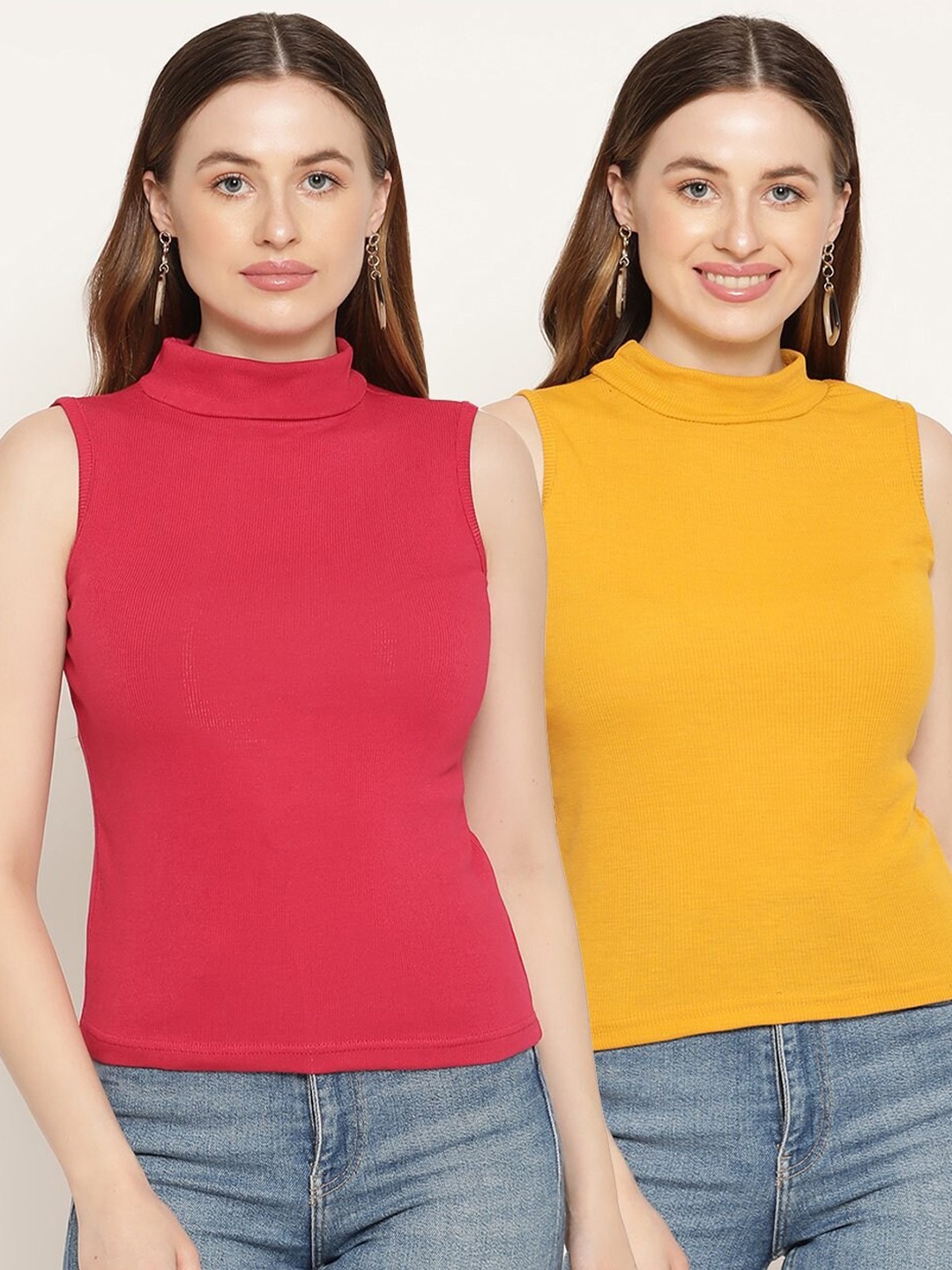 

Miaz Lifestyle Pack of 2 Yellow & Red Top, Mustard