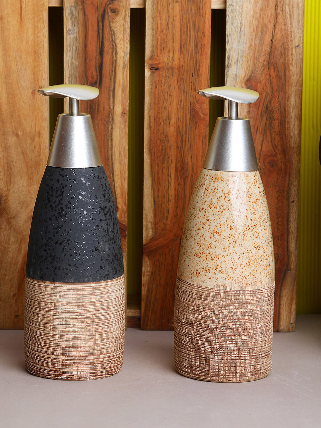 

ROMEE Set Of 2 Multicoloured Ceramic Soap Dispenser, Multi