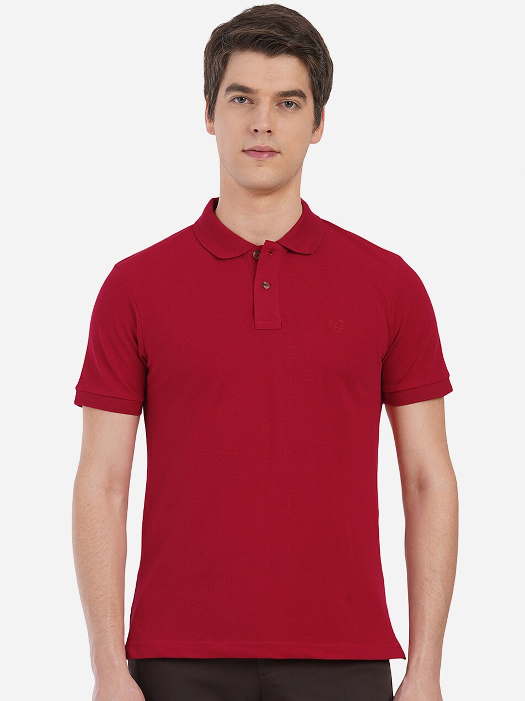 

Greenfibre Men Red Polo Collar Slim Fit T-shirt