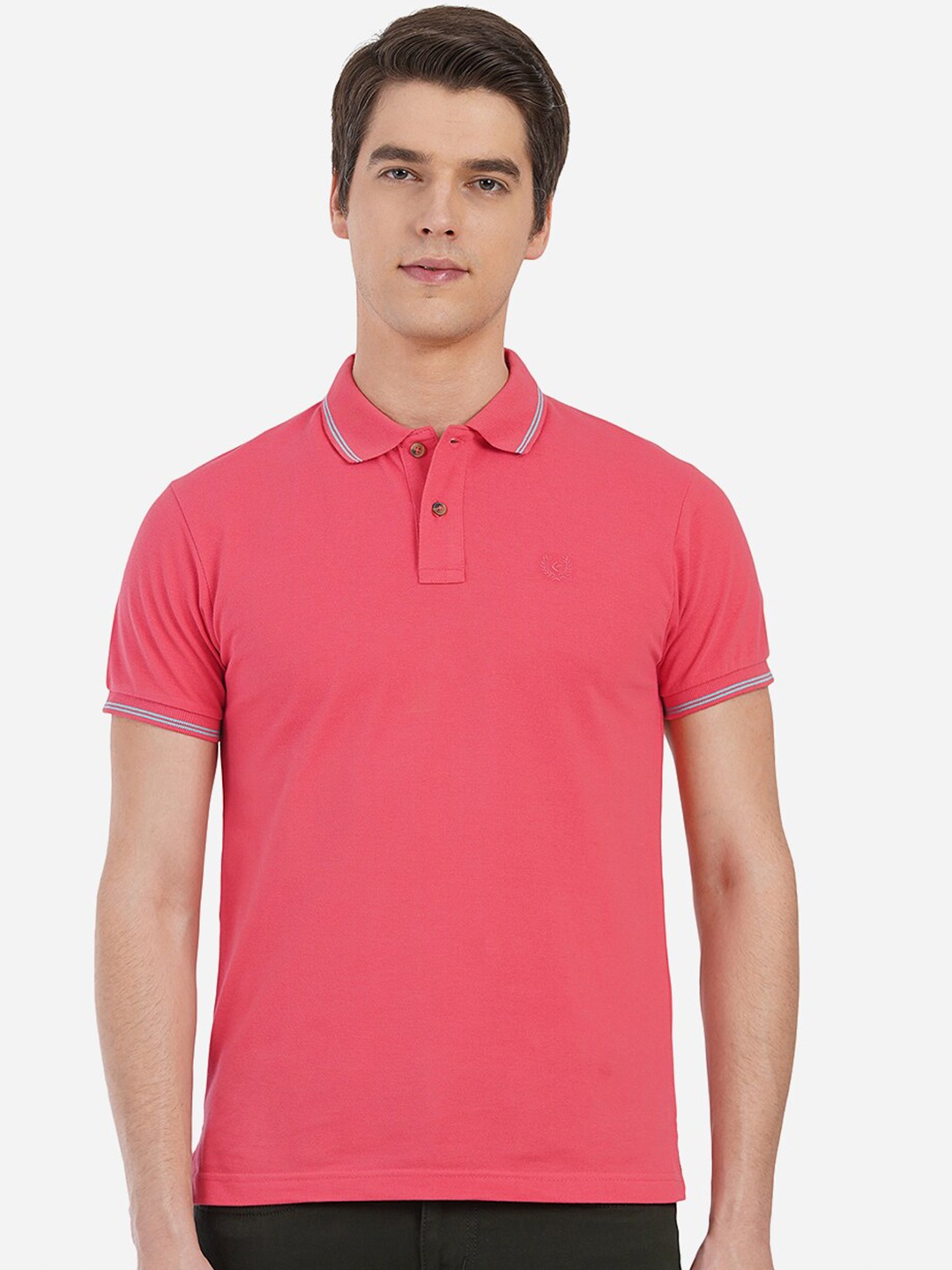

Greenfibre Men Peach-Coloured Polo Collar Slim Fit T-shirt
