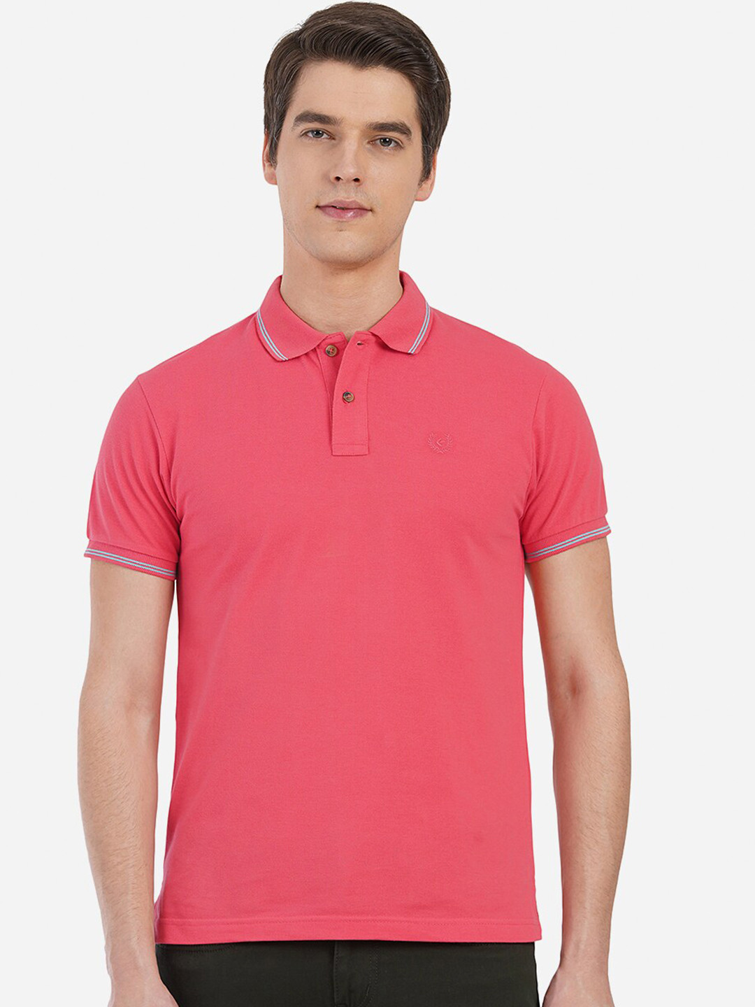 

Greenfibre Men Peach-Coloured Polo Collar Slim Fit T-shirt