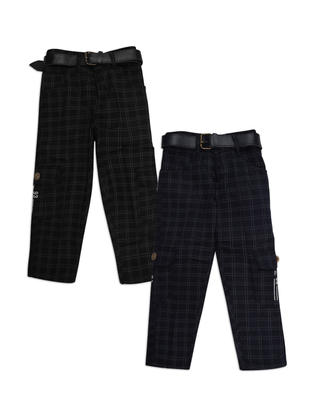 

V-Mart Boys Navy & Black Pack Of 2 Checked Chinos Trousers