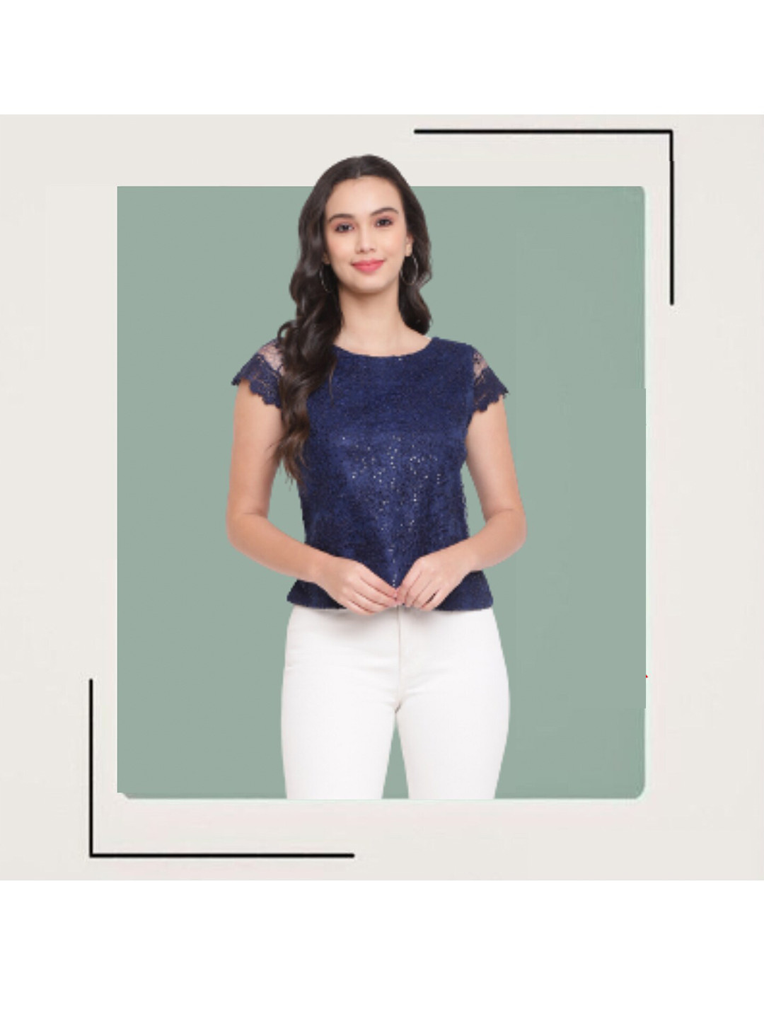 

Latin Quarters Blue Embellished Lace Inserted Top