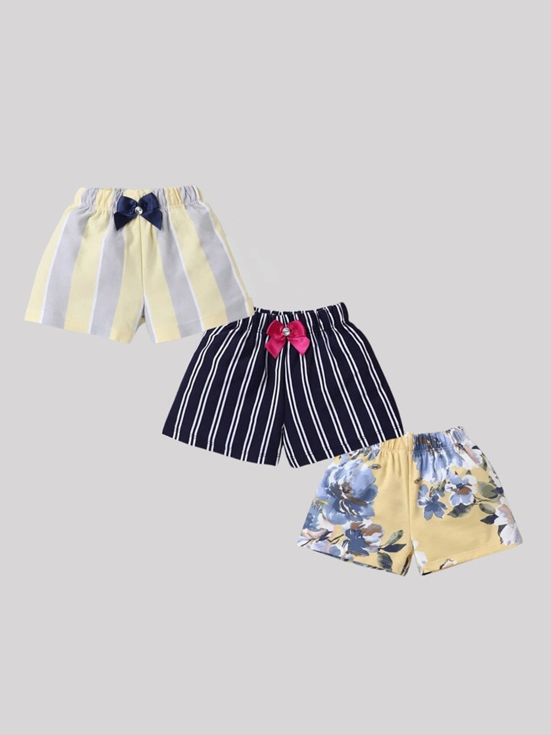 

CrayonFlakes Kids-Girls Yellow & Black Pack Of 3 Striped Shorts