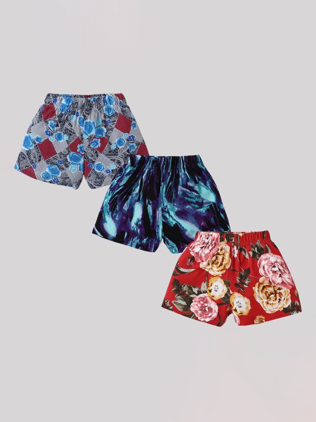 

CrayonFlakes Girls Set Of 3 Multicoloured Floral Printed Shorts, Red
