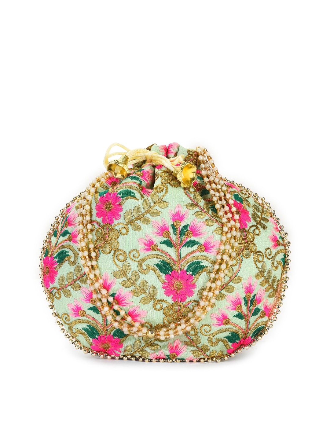 

gaura pakhi White & Pink Embroidered Potli Clutch