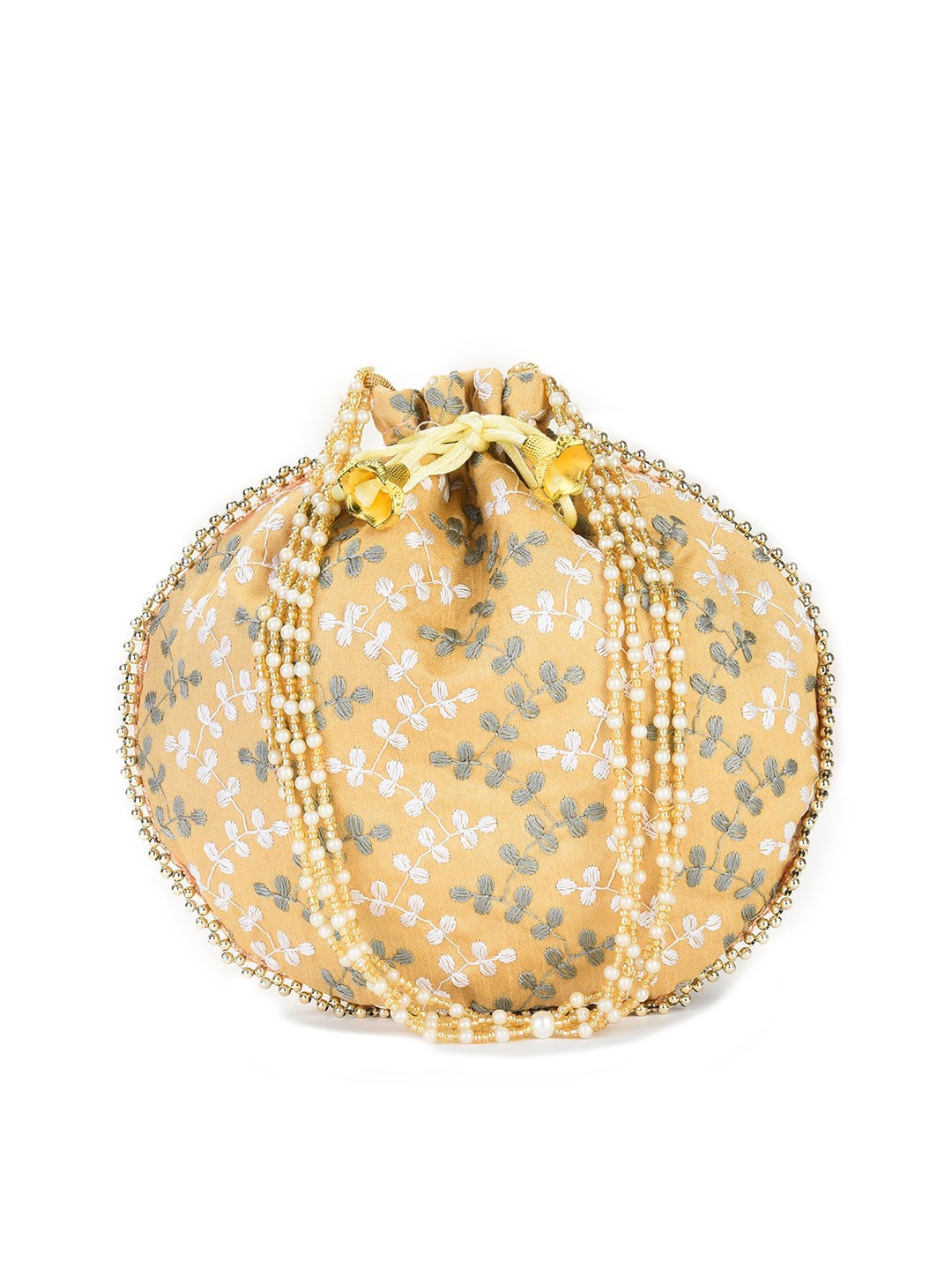 

gaura pakhi Women Beige & Grey Embroidered Potli Clutch