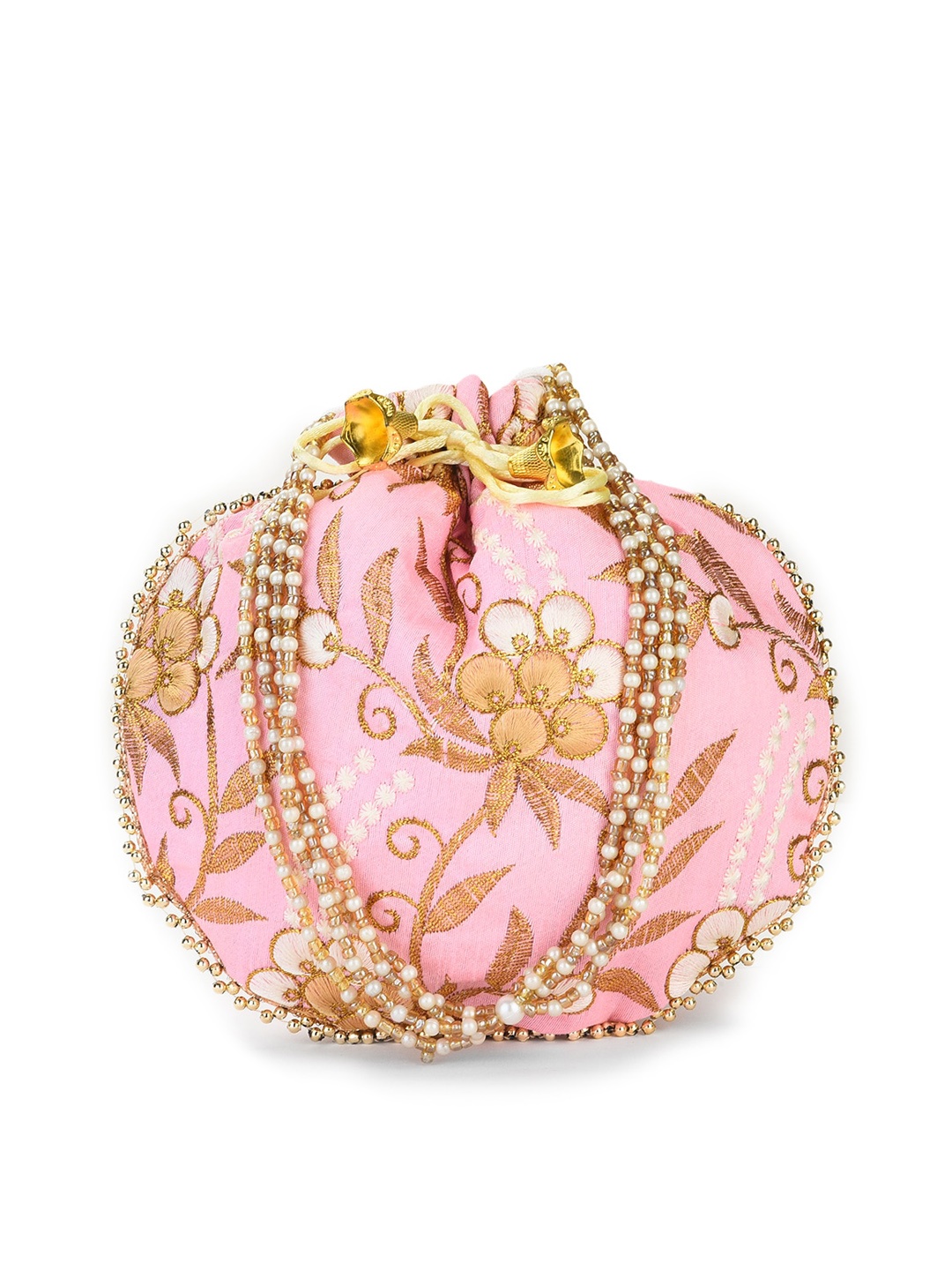 

gaura pakhi Women Pink & Gold-Toned Embroidered Potli Clutch
