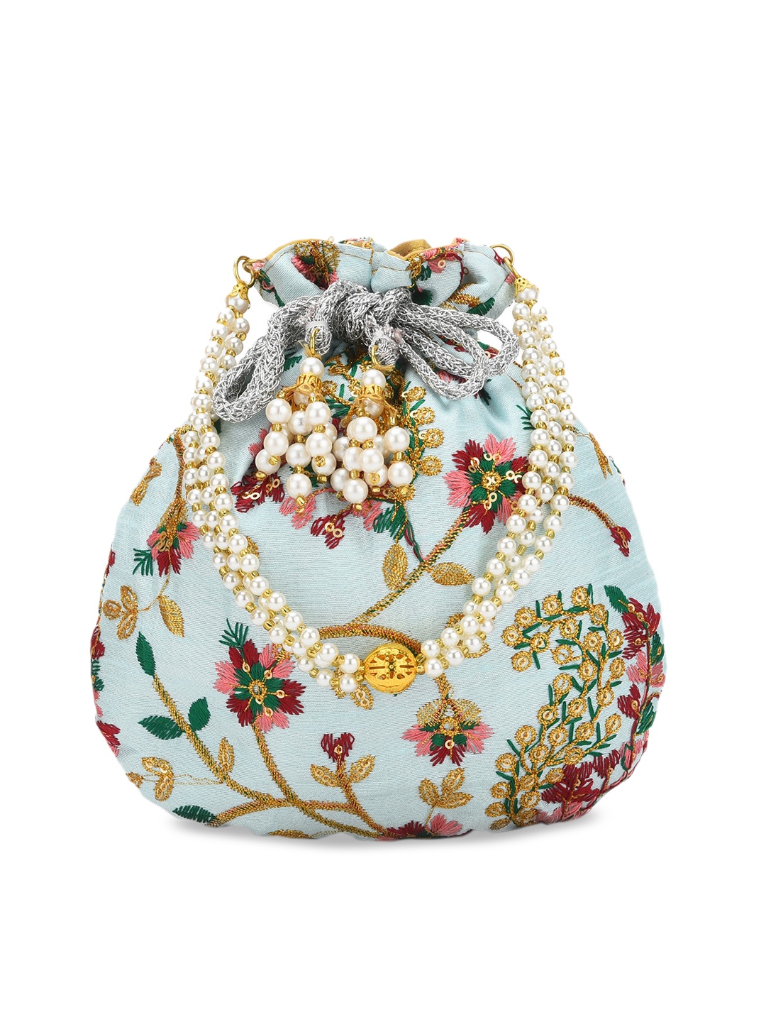 

gaura pakhi White & Mustard Yellow Embroidered Potli Clutch