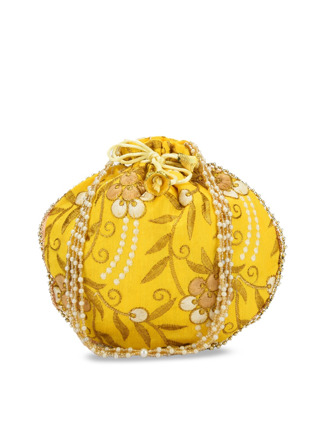 

gaura pakhi Mustard Yellow & Gold-Toned Embroidered Potli Clutch