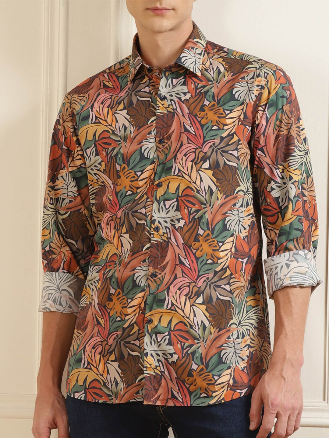 

Karl Lagerfeld Men Orange Regular Fit Floral Printed Cotton Casual Shirt