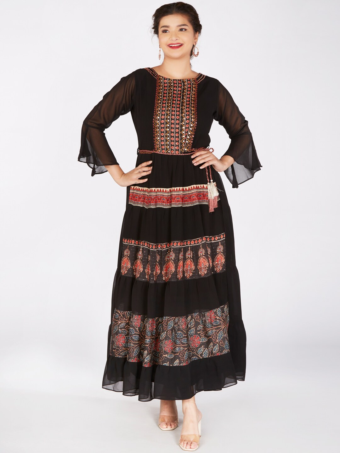 

taruni Black & Red Ethnic Motifs Embroidered Maxi Dress
