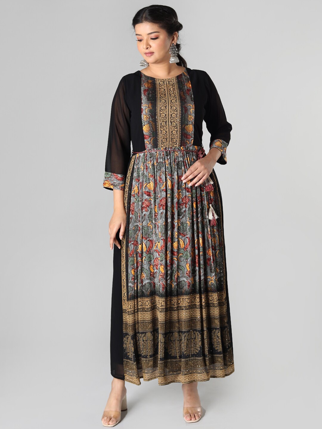 

taruni Women Black & Grey Floral Printed Floral Georgette Anarkali Kurta